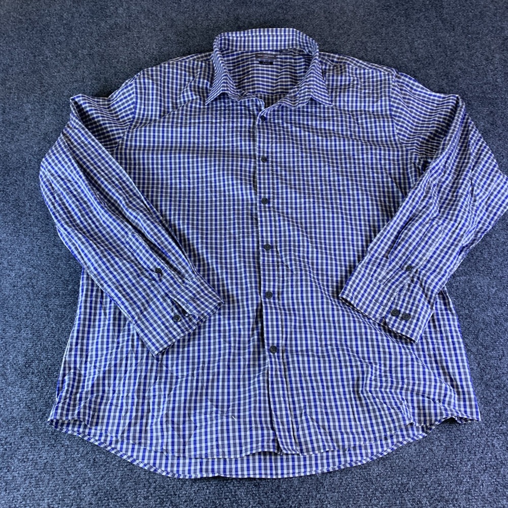 Van Heusen Flex Dress Shirt Men 2XL (18–18.5) Multicolor Plaid Slim Fit Business